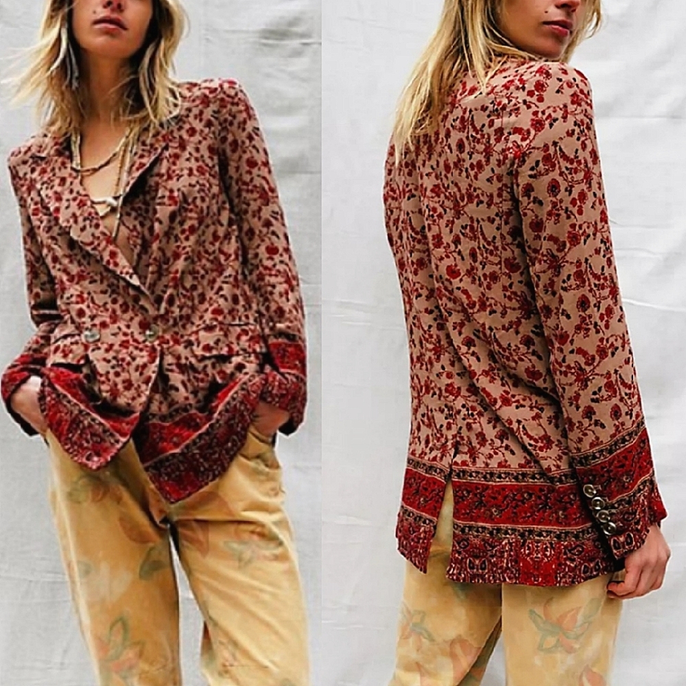 Free People Belfower Floral Work Boho Blazer, XS